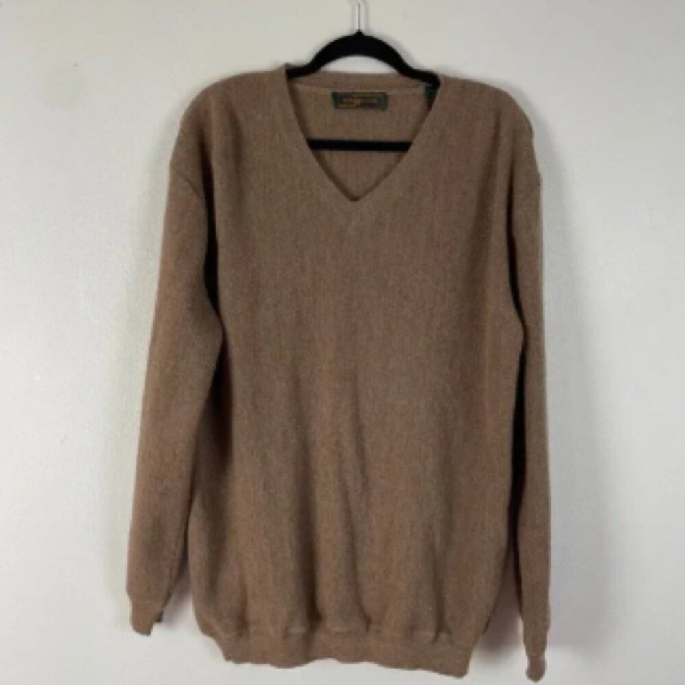 Peru Unlimited XXL V-Neck Sweater Mens Brown Baby Alpaca Wool Blend Knit